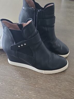 Women's Black Wedge Ankle Boots with Side Zip